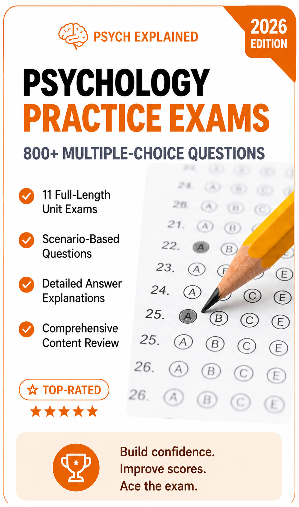 Psychology practice exam with 800 multiple-choice questions cover